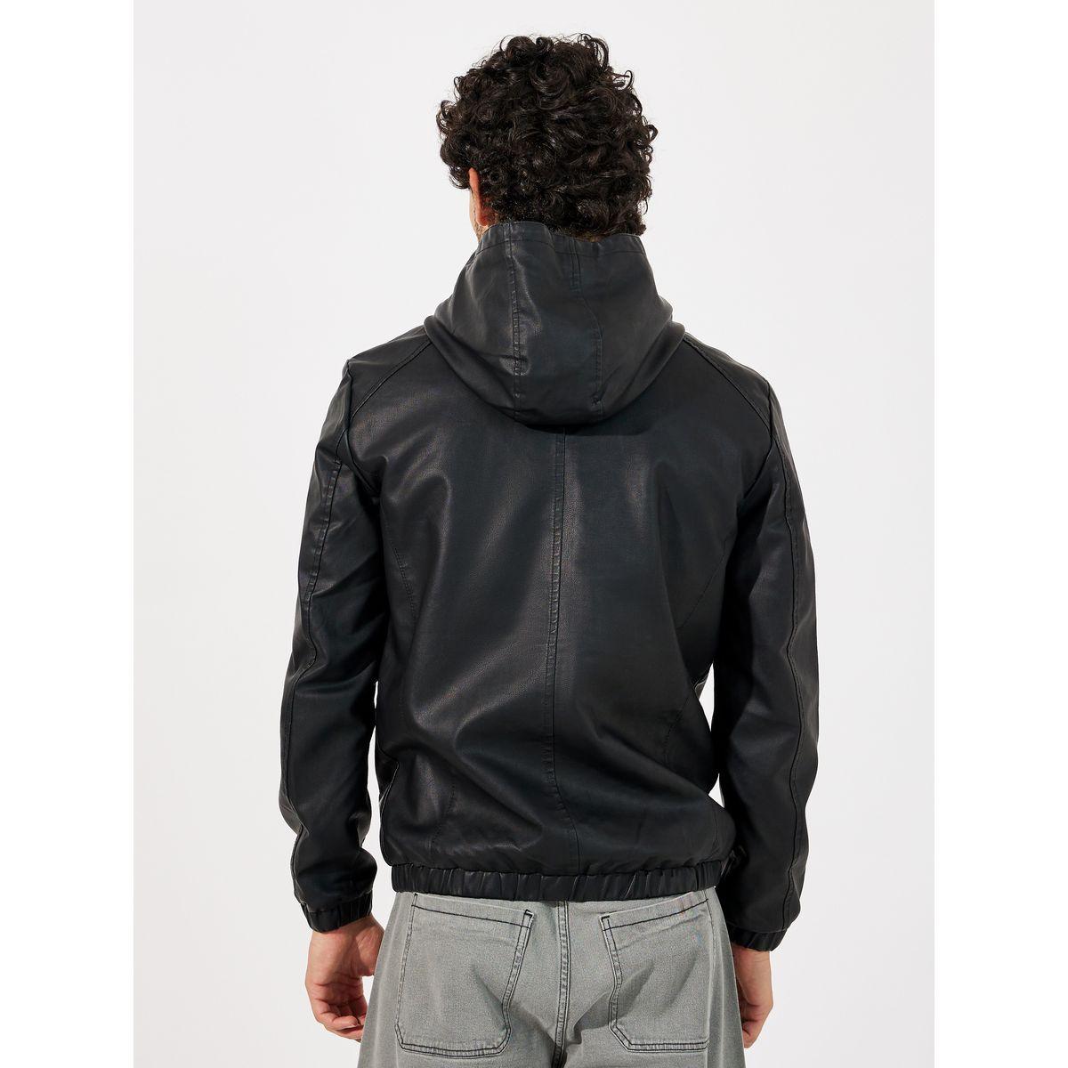 Styli Leather Look Hooded Biker Jacket with Zip Detail-men-clothing-jacketsandblazers-jackets-image-5