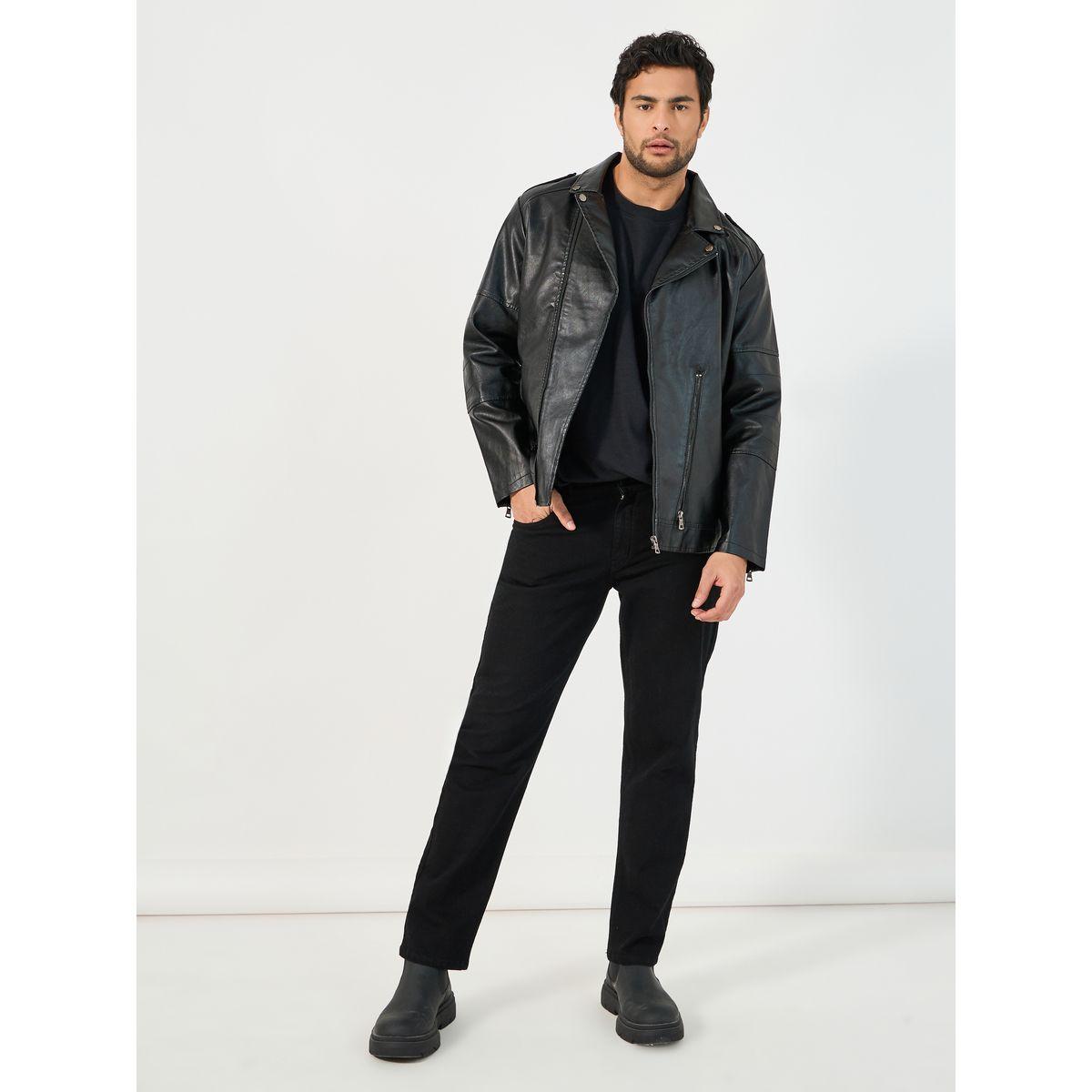 Styli Faux Leather Biker Jacket with Zip Detail-men-clothing-jacketsandblazers-jackets-image-2