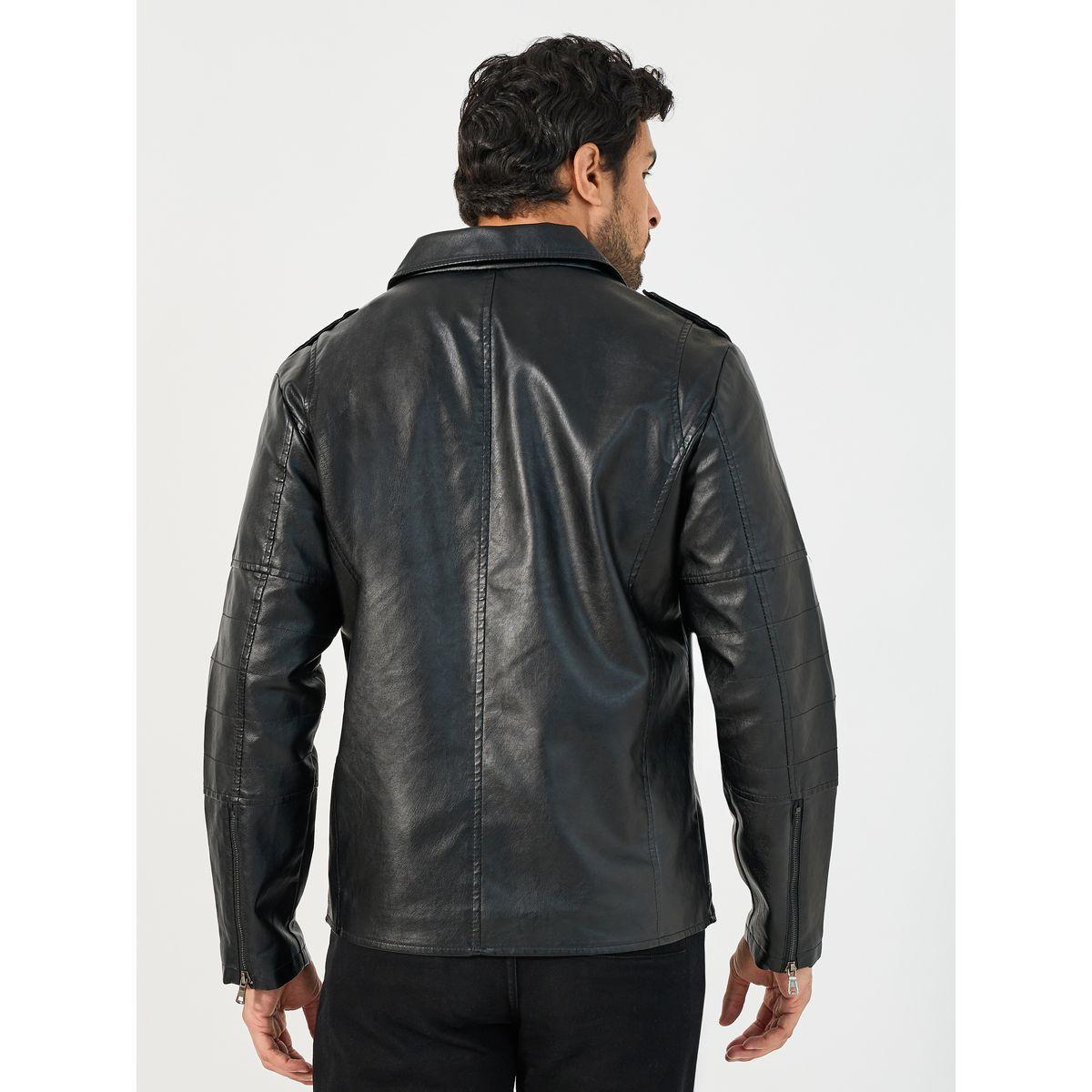 Styli Faux Leather Biker Jacket with Zip Detail-men-clothing-jacketsandblazers-jackets-image-5