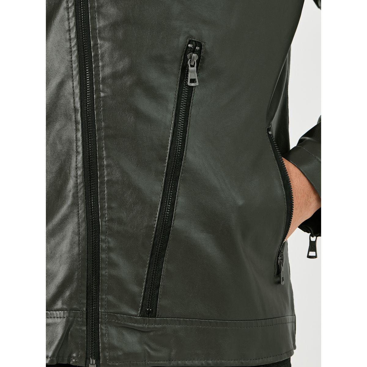 Styli Faux Leather Biker Jacket with Zip Detail-men-clothing-jacketsandblazers-jackets-image-4