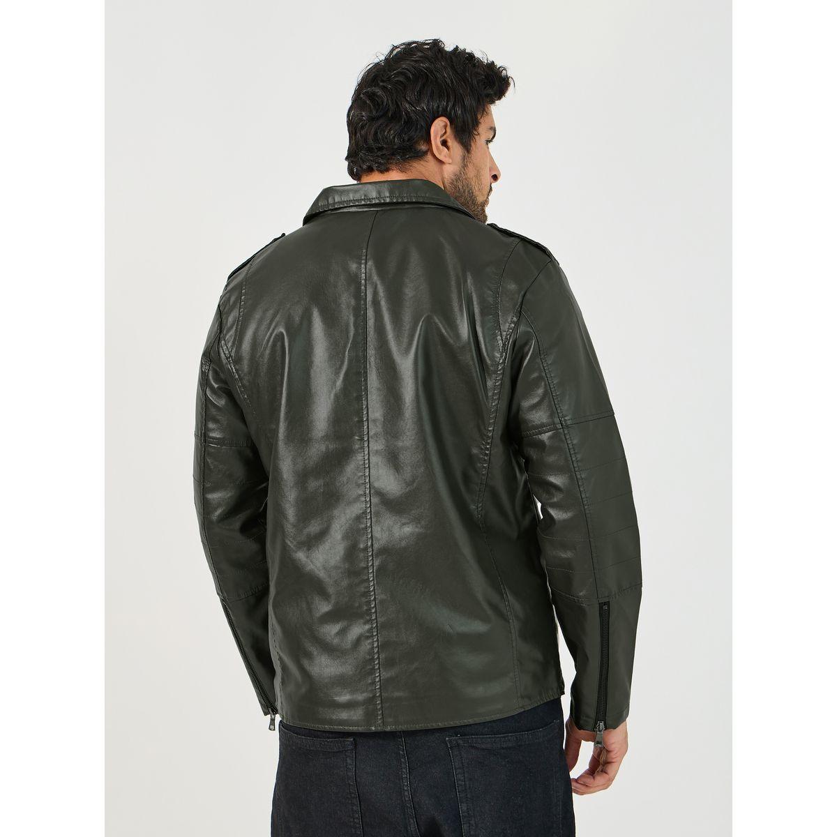 Styli Faux Leather Biker Jacket with Zip Detail-men-clothing-jacketsandblazers-jackets-image-5