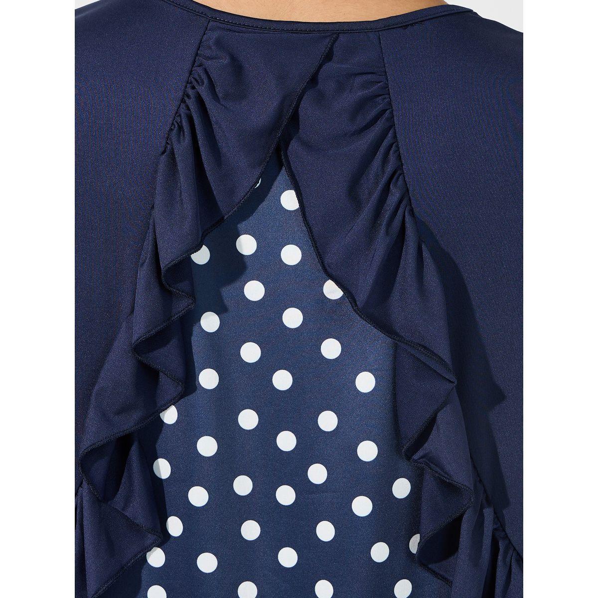 تيشيرت مطبع بنقاط بولكا مع حافة منخفضة-women-clothing-tshirts-image-3
