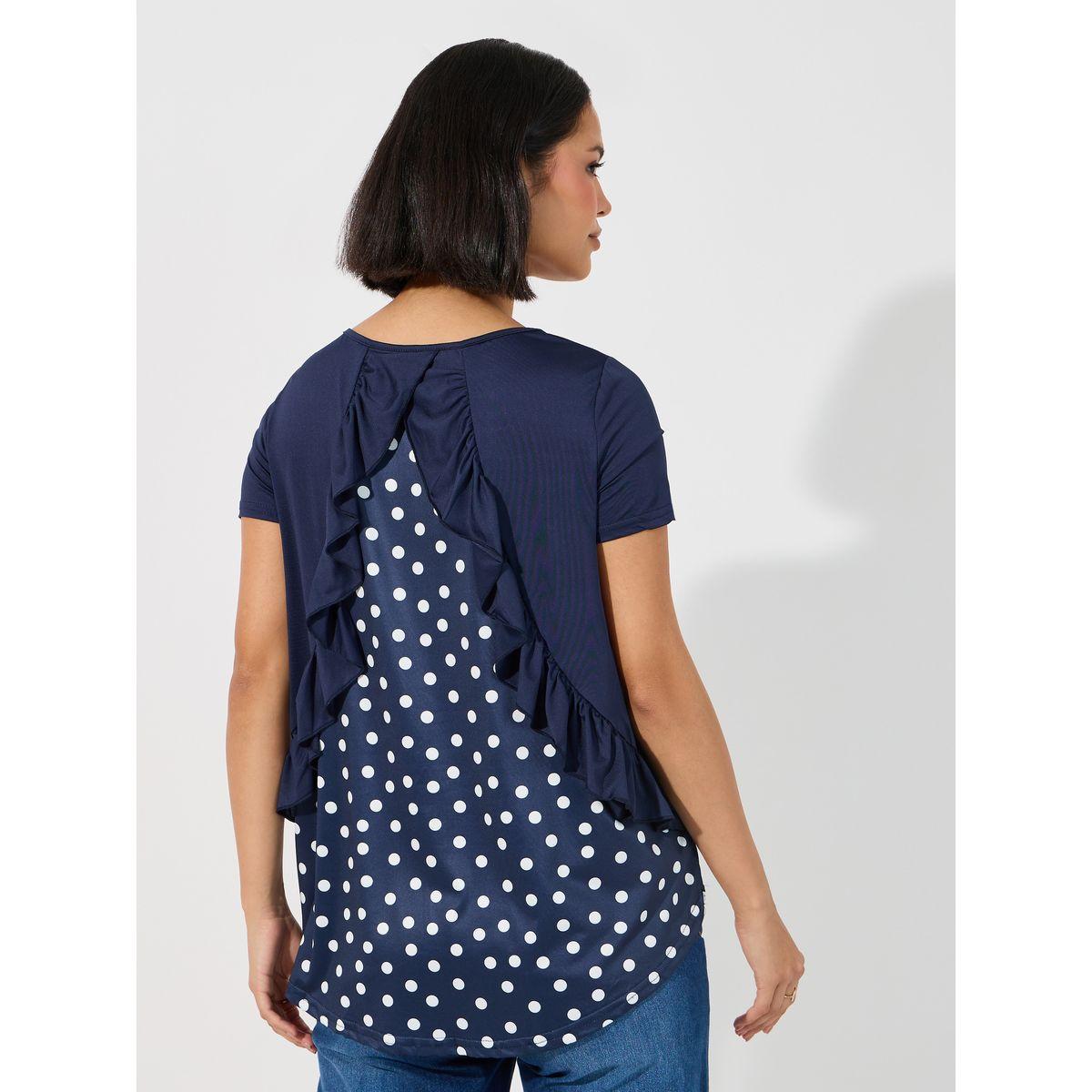 تيشيرت مطبع بنقاط بولكا مع حافة منخفضة-women-clothing-tshirts-image-4