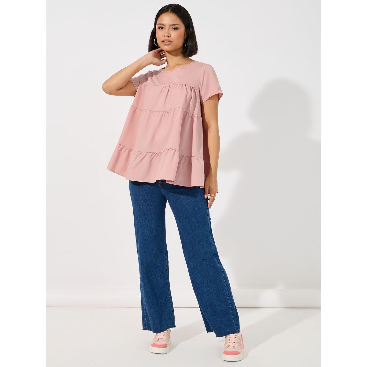 ARIA ROMANCE Solid Round Neck Tiered Detail Top-women-clothing-shirtsandblouses-blouses-image-2