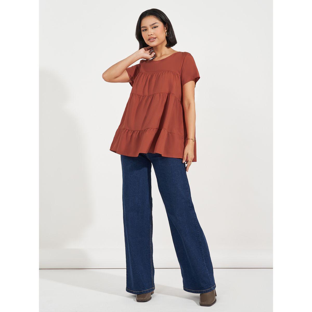بلوزة سادة بياقة دائرية وكسرات-women-clothing-shirtsandblouses-blouses-image-3