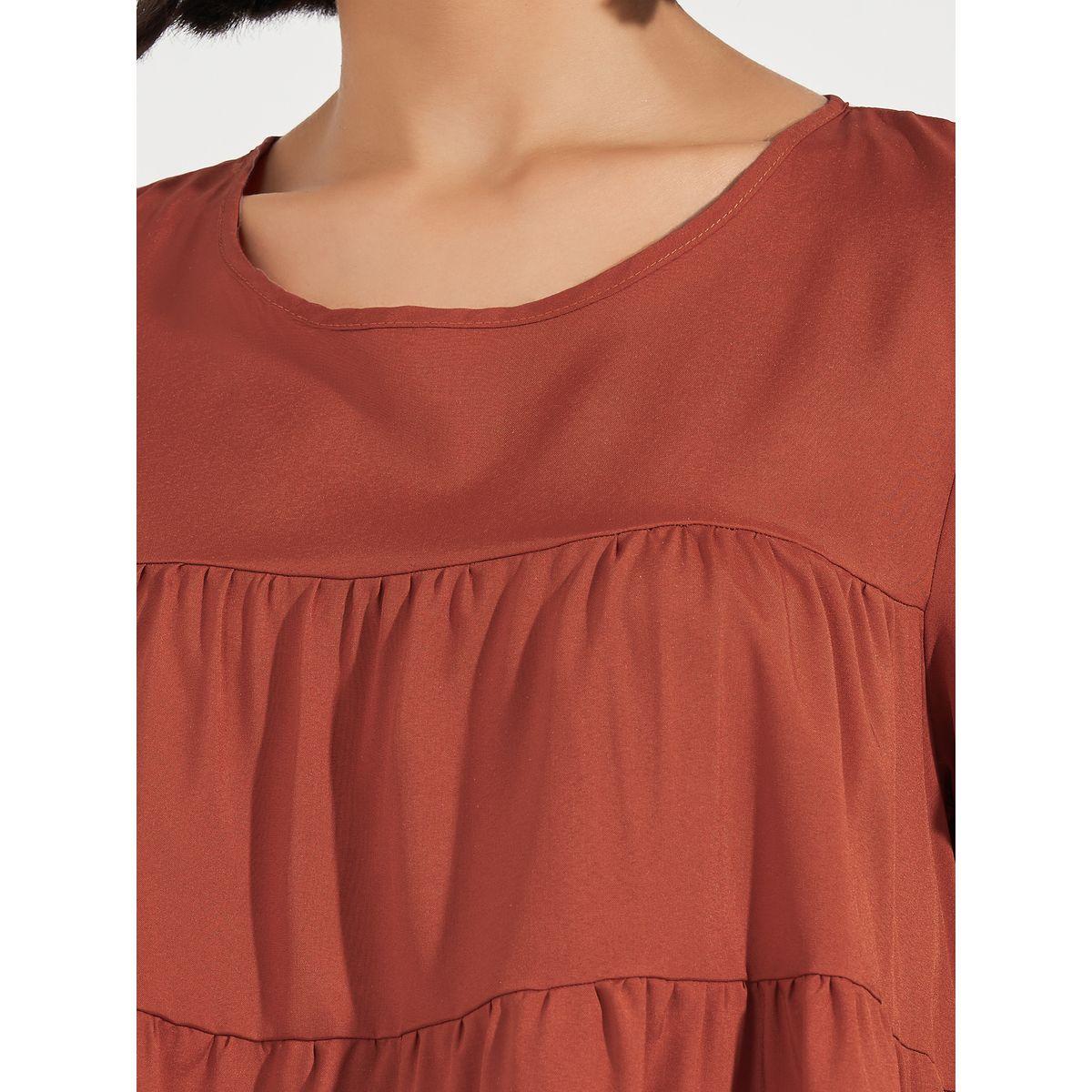 بلوزة سادة بياقة دائرية وكسرات-women-clothing-shirtsandblouses-blouses-image-2