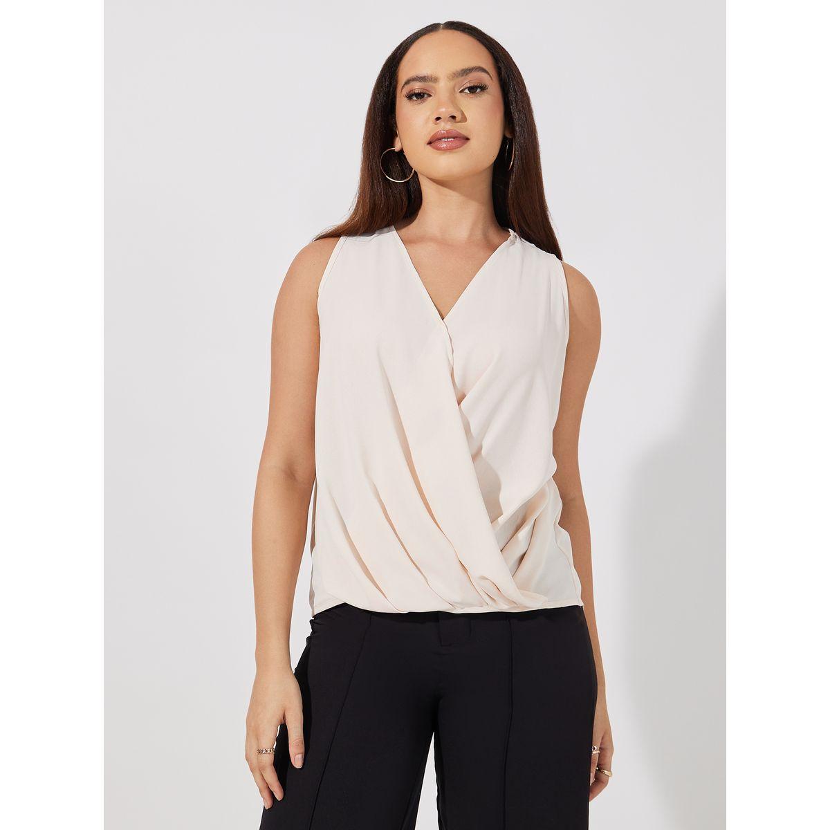 بلوزة سادة بنمط لف وكسرات-women-clothing-shirtsandblouses-blouses-image-1