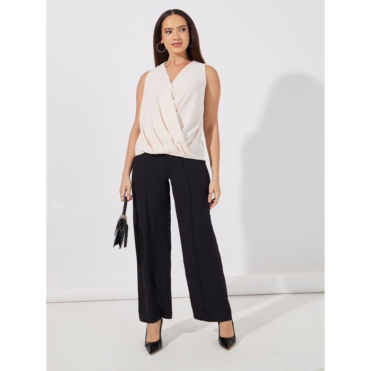 بلوزة سادة بنمط لف وكسرات-women-clothing-shirtsandblouses-blouses-image-2
