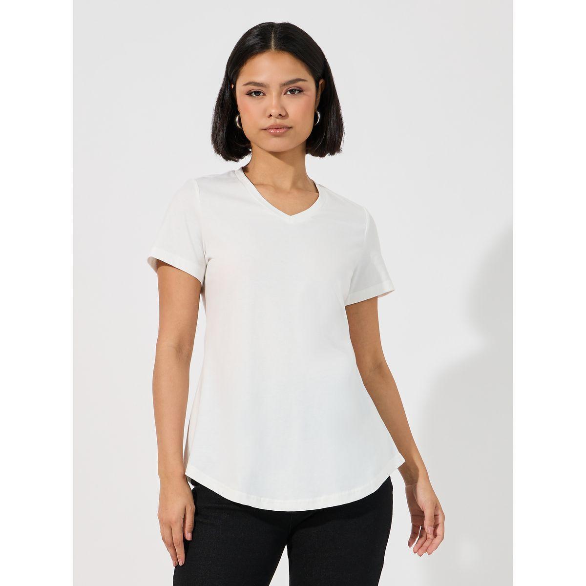 ARIA ROMANCE Basic V Neck Curved Hem T-Shirt-women-clothing-tshirts-image-4