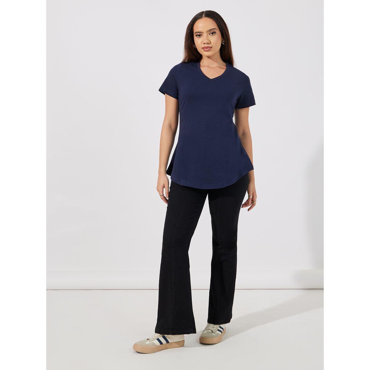 تيشيرت بأكمام قصيرة وحافة منحنية-women-clothing-tshirts-image-3