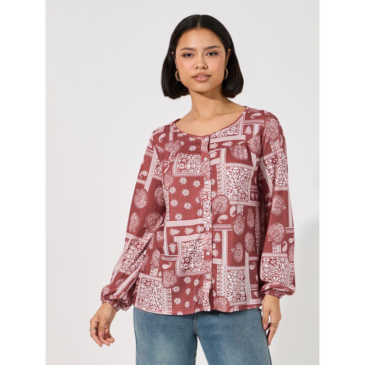 ARIA ROMANCE Patchwork Print Relaxed Fit Top-women-clothing-shirtsandblouses-blouses-image-1