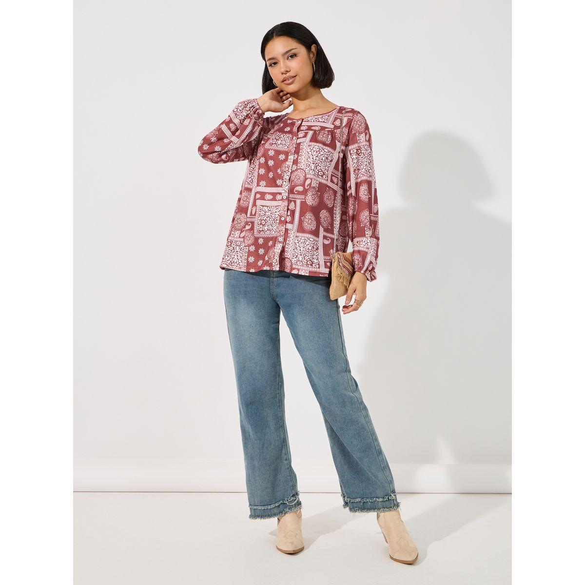 ARIA ROMANCE Patchwork Print Relaxed Fit Top-women-clothing-shirtsandblouses-blouses-image-2