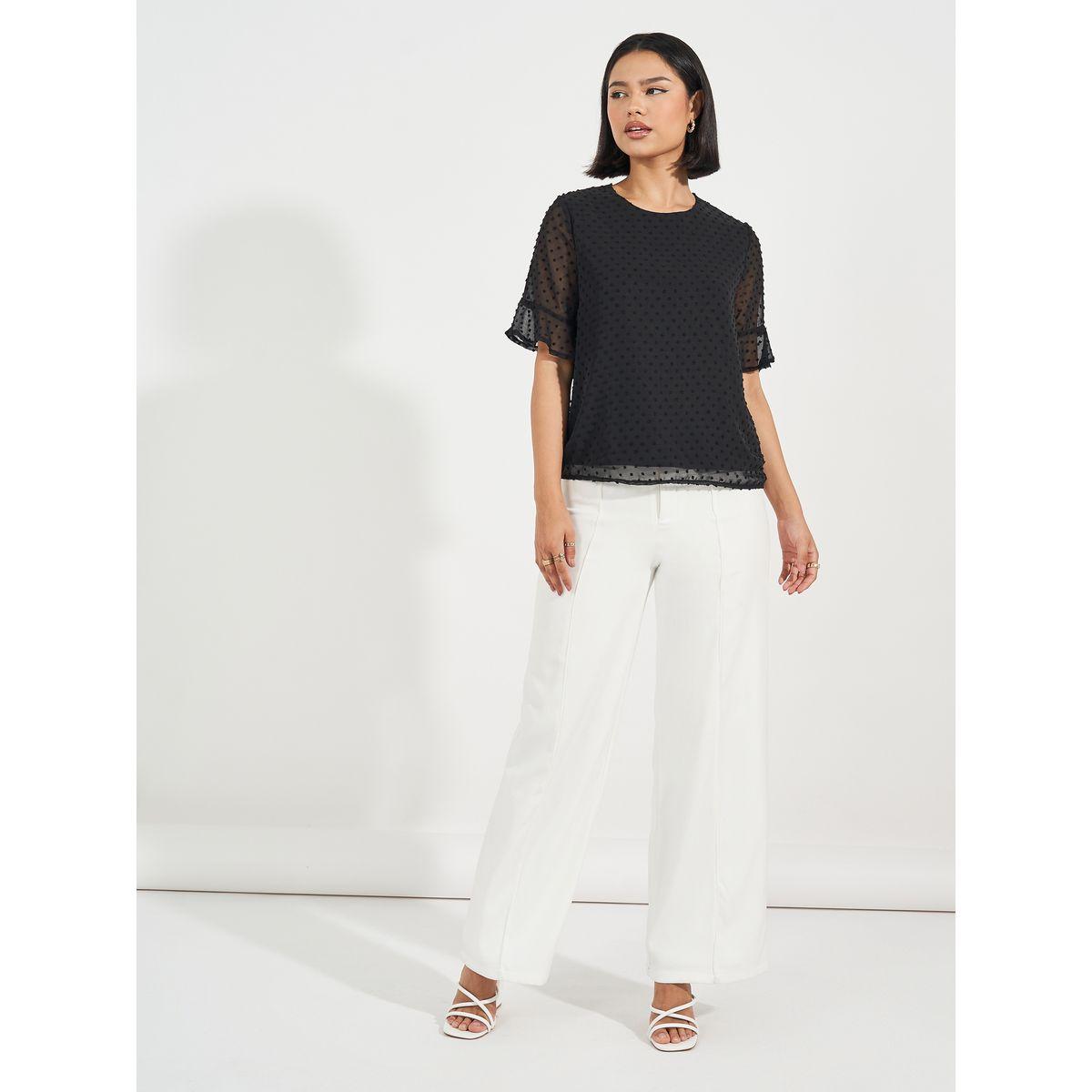 بلوزة مزينة بنقاط سويس مع أكمام كشكش-women-clothing-shirtsandblouses-blouses-image-2