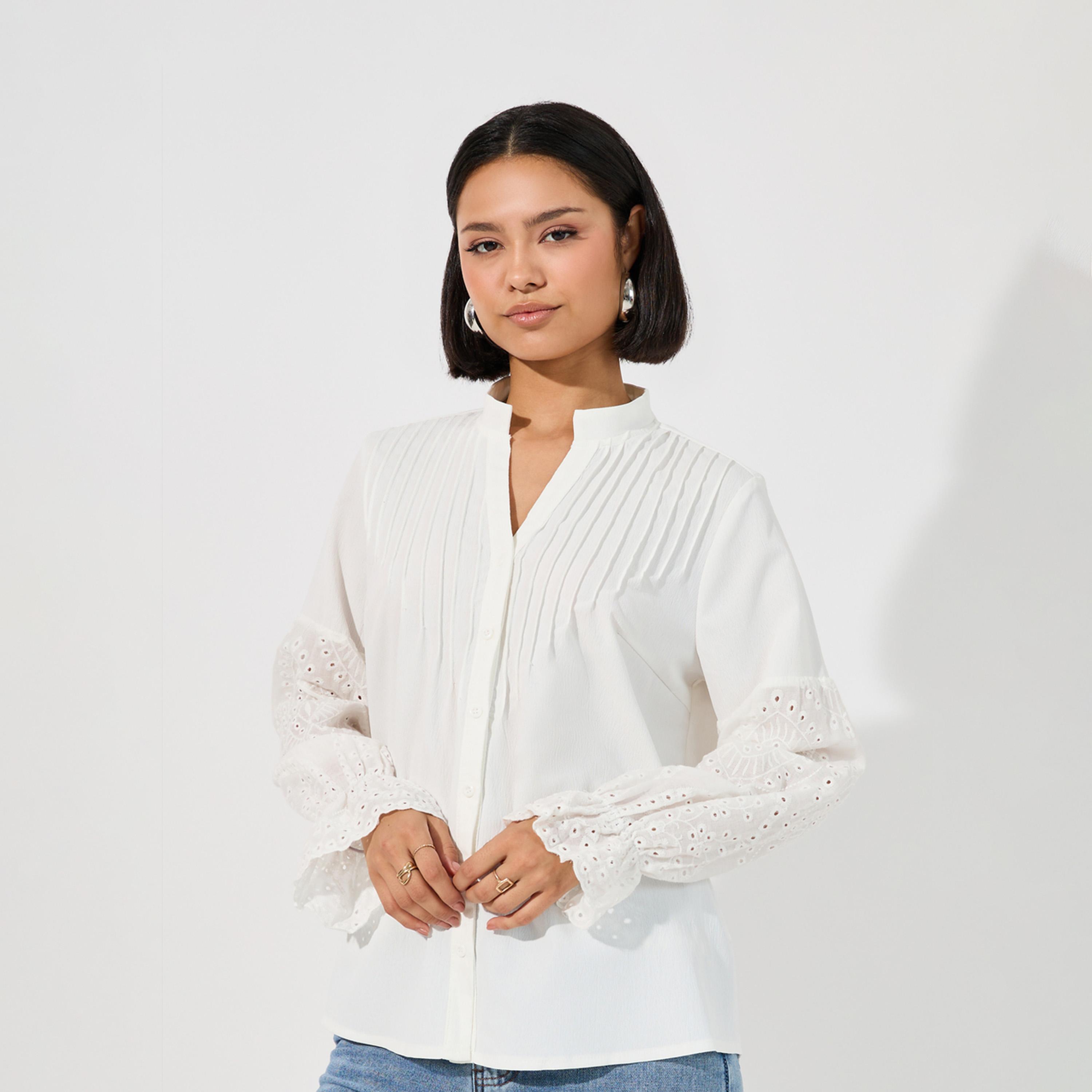 ARIA ROMANCE X Styli Schiffli Insert Pintuck Detail Shirt-women-clothing-shirtsandblouses-shirts-image-1