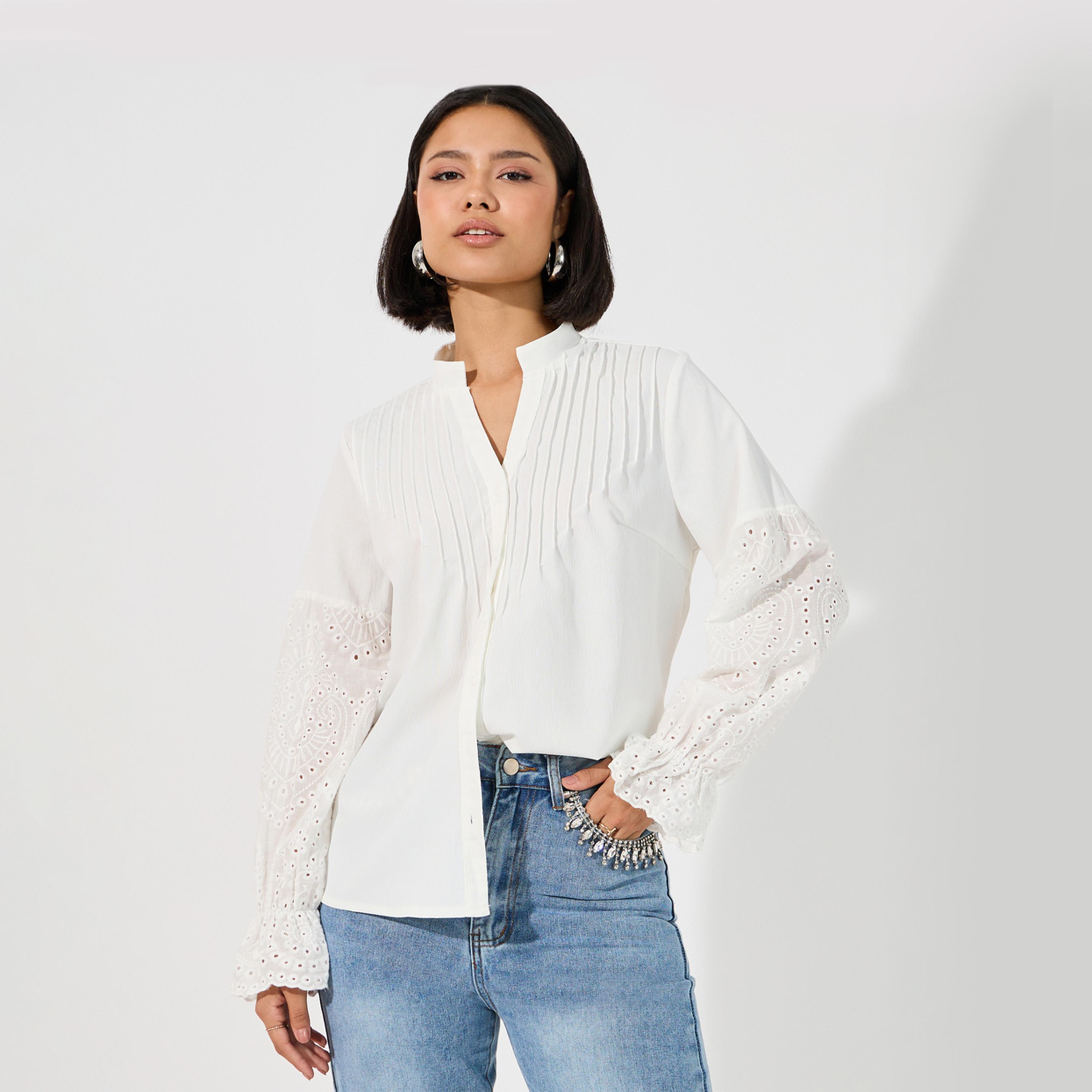 ARIA ROMANCE X Styli Schiffli Insert Pintuck Detail Shirt-women-clothing-shirtsandblouses-shirts-image-4