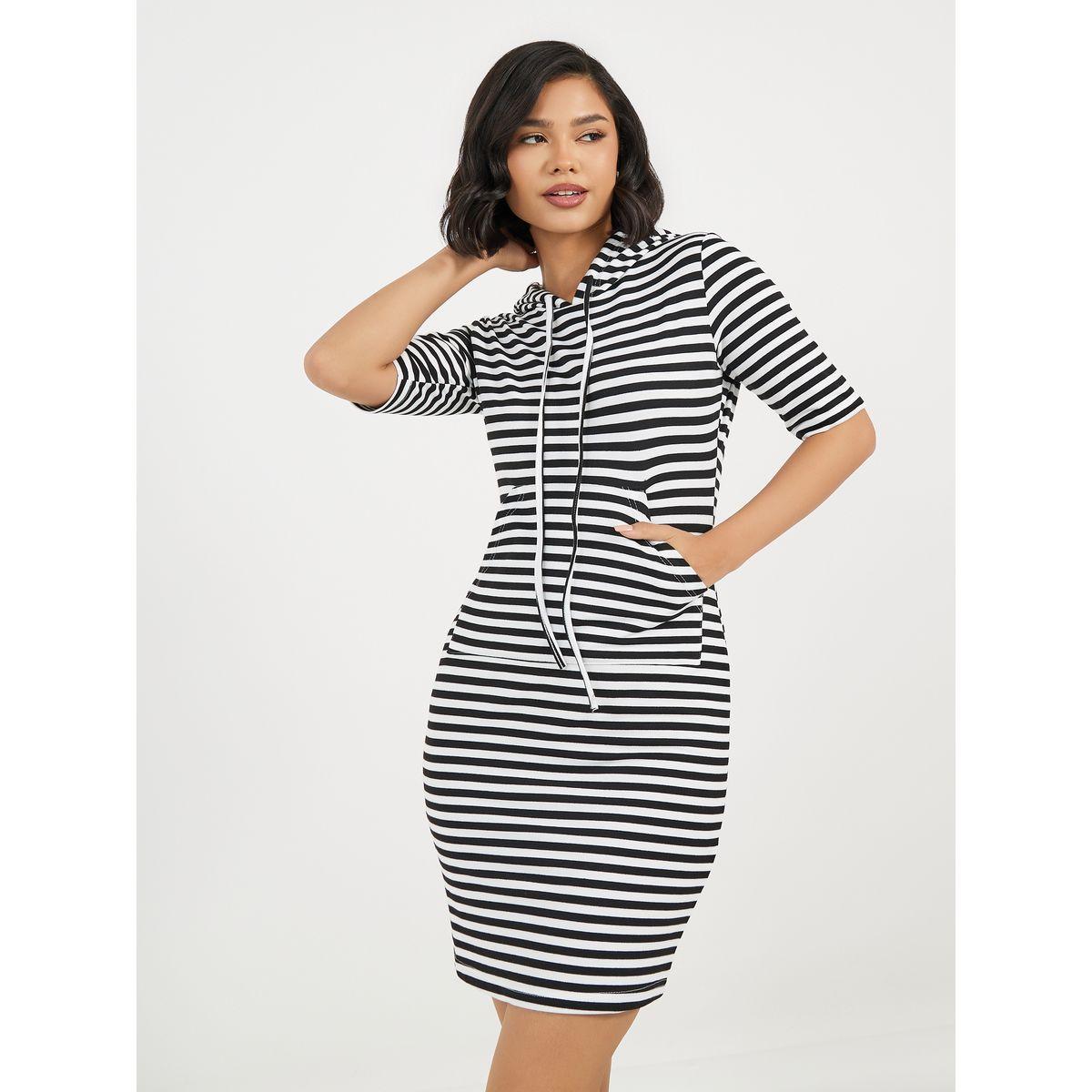 ARIA ROMANCE X Styli  Striped Hooded T-Shirt Mini Dress-women-clothing-dresses-image-1