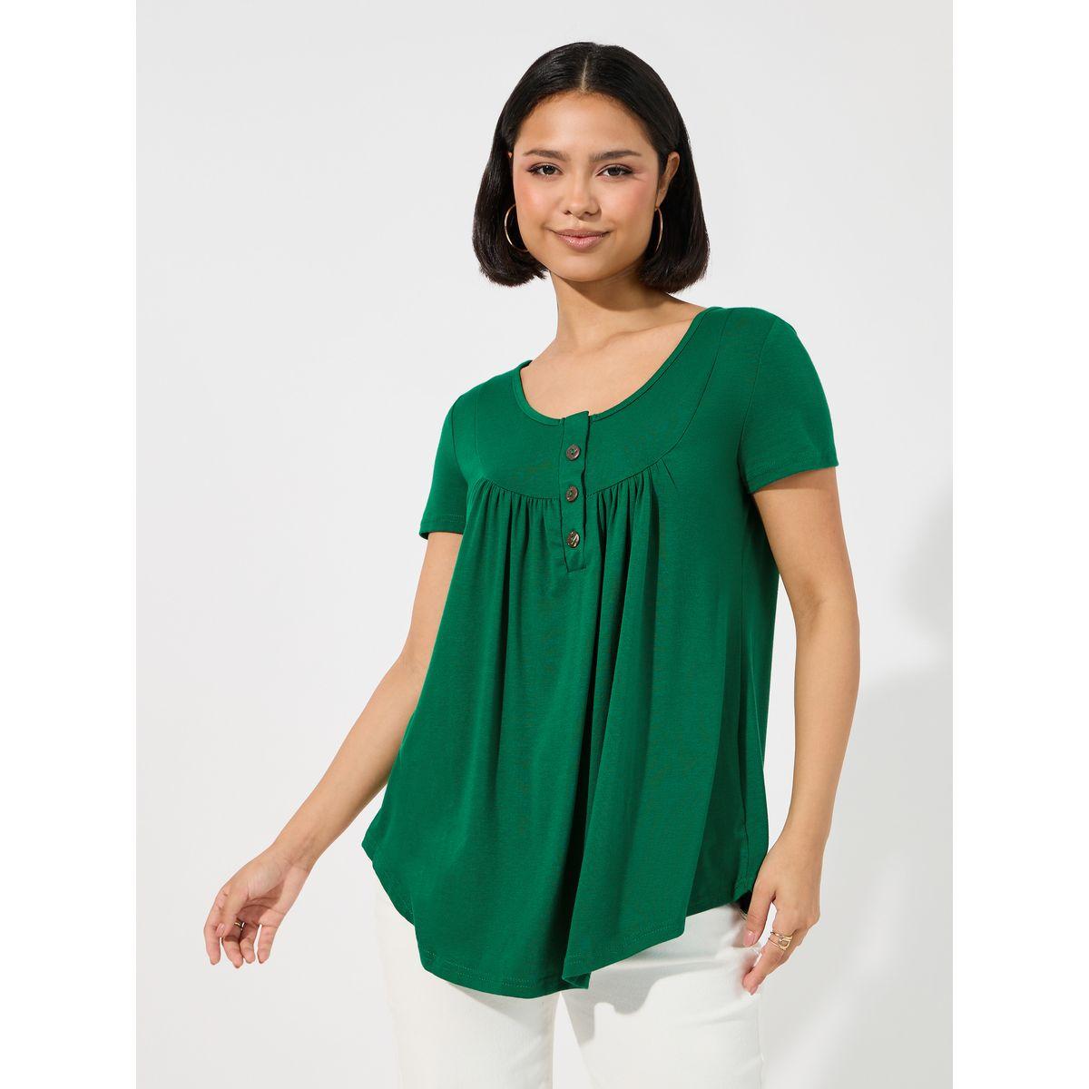 بلوزة سادة بياقة دائرية وحافة منحنية-women-clothing-shirtsandblouses-blouses-image-4