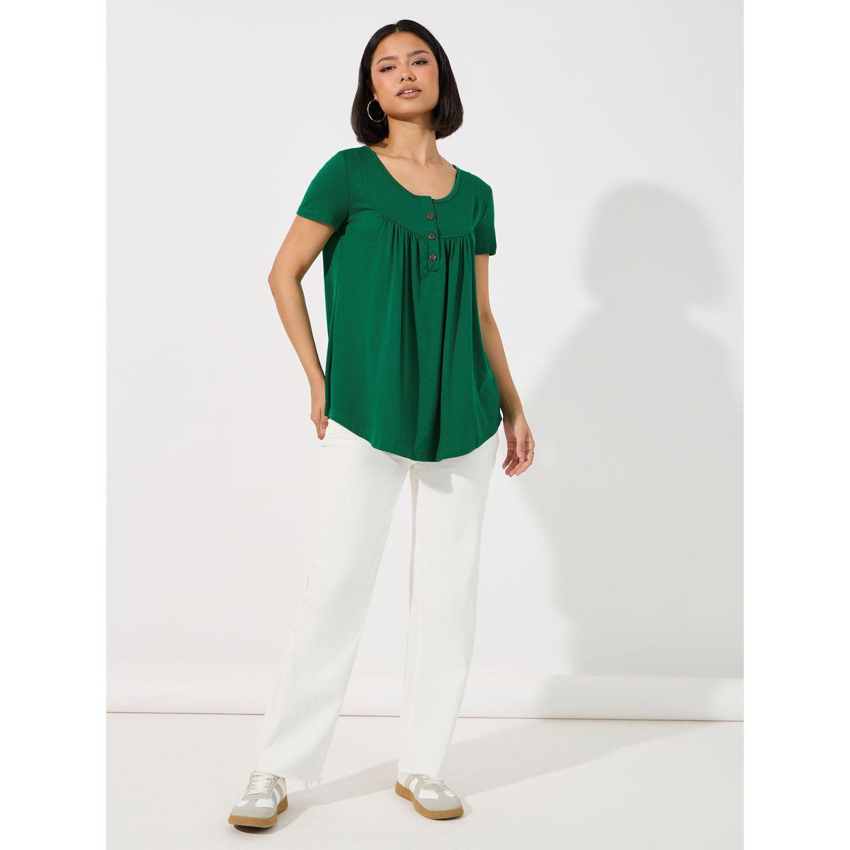 بلوزة سادة بياقة دائرية وحافة منحنية-women-clothing-shirtsandblouses-blouses-image-3