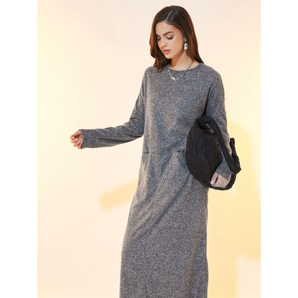Styli Round Neck Drop Shoulder Long Slevee Front Insert Pocket Maxi Dress-women-clothing-dresses-image-4