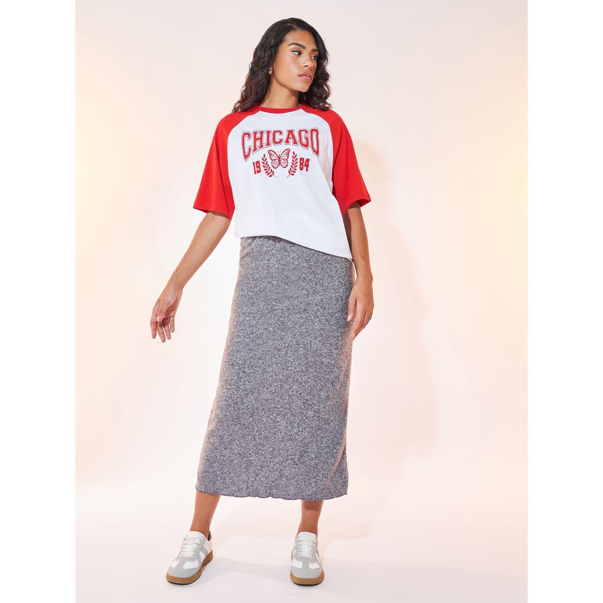 Styli Solid Midi Skirt with Elastic Waistband-women-clothing-bottoms-skirts-image-1