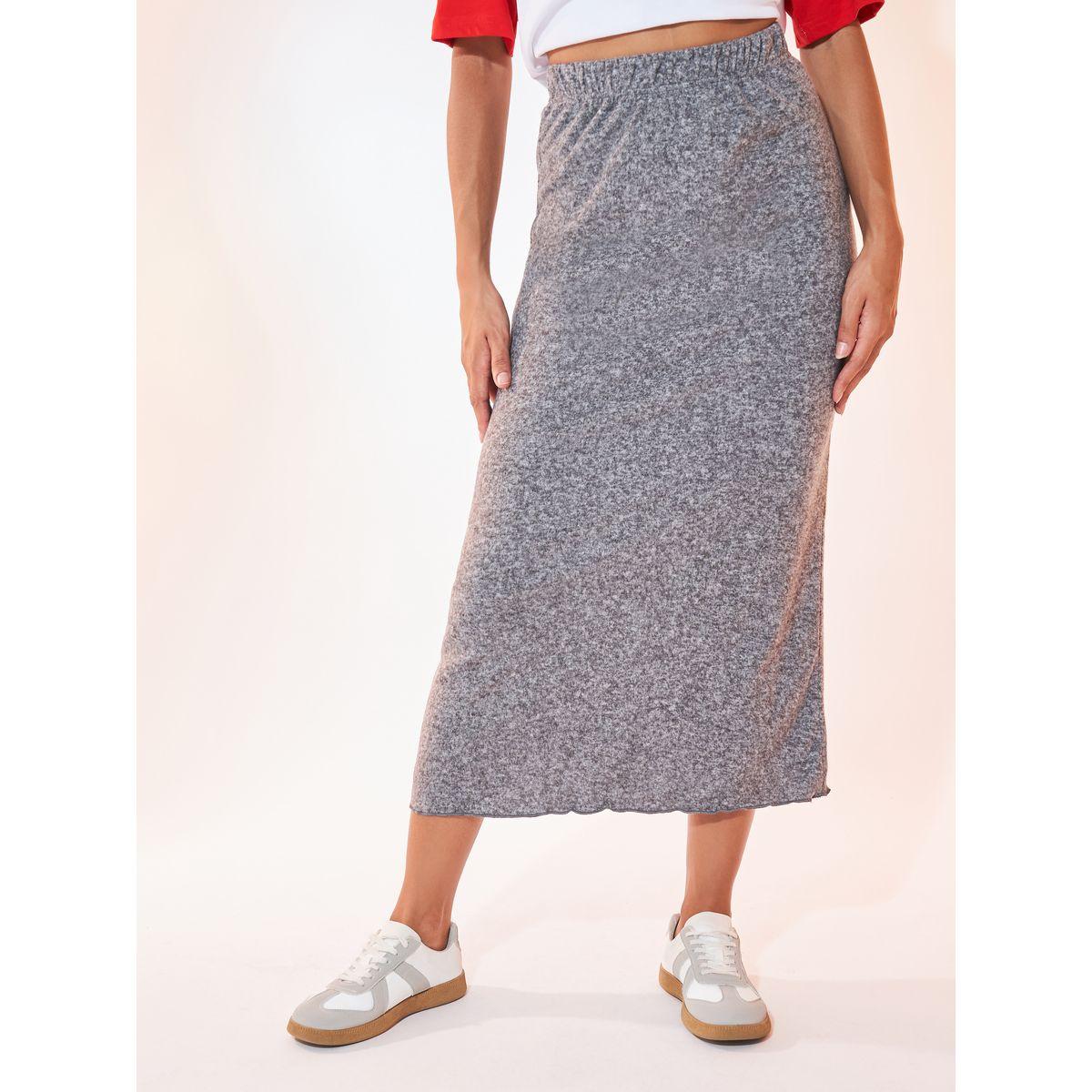 تنورة ميدي سادة بخصر مطاطي-women-clothing-bottoms-skirts-image-2