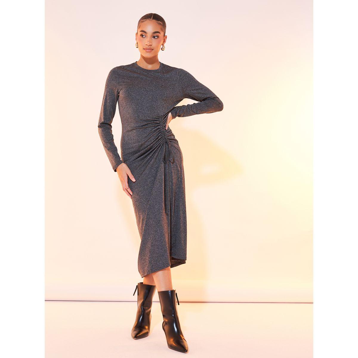 فستان ميدي سادة بأكمام طويلة-women-clothing-dresses-image-3
