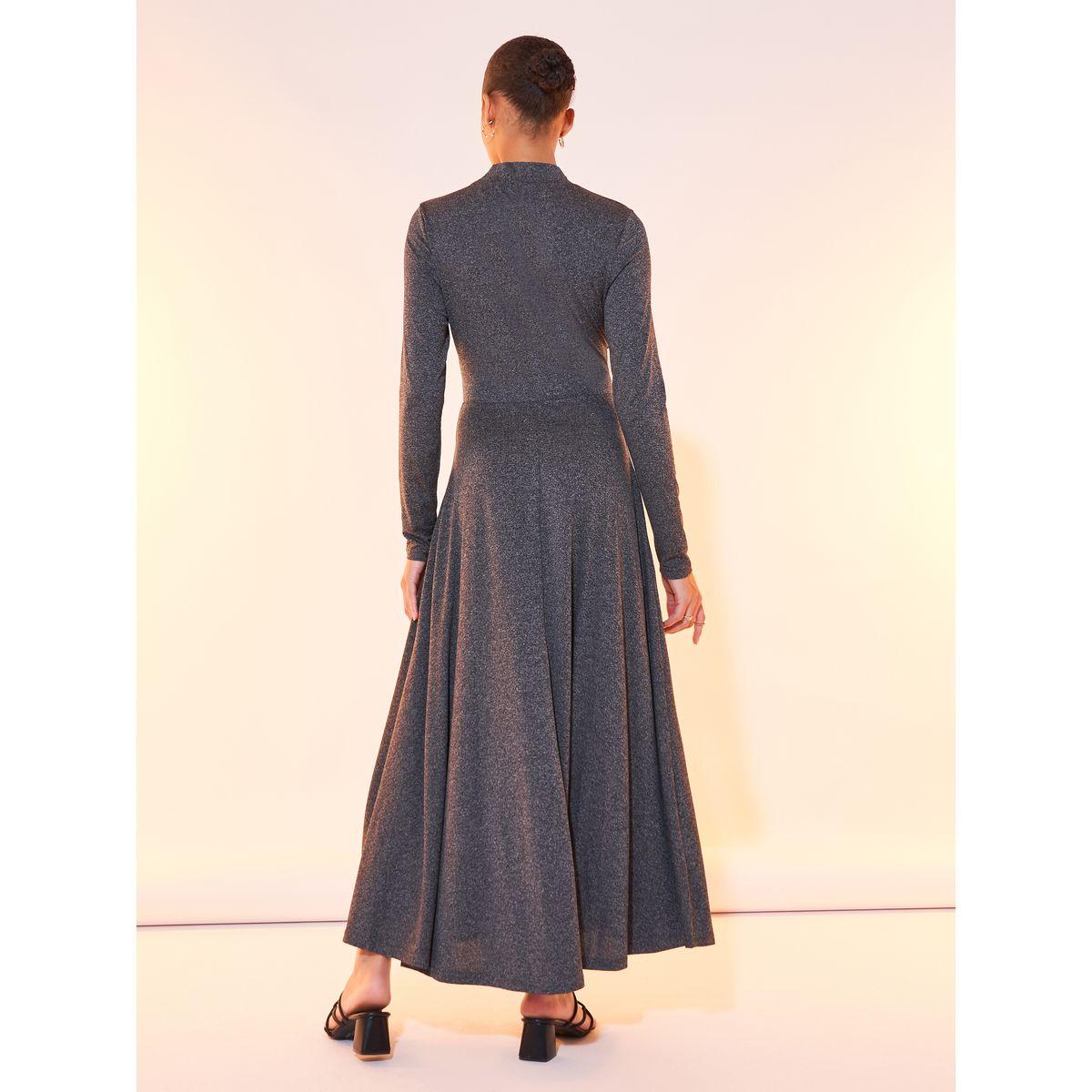 فستان ميدي سادة بياقة عالية وأكمام طويلة-women-clothing-dresses-image-1