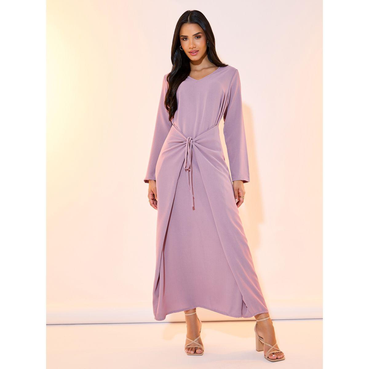Styli Front Wrap Tie Waist Detail A-Line Maxi Dress-women-clothing-dresses-image-1
