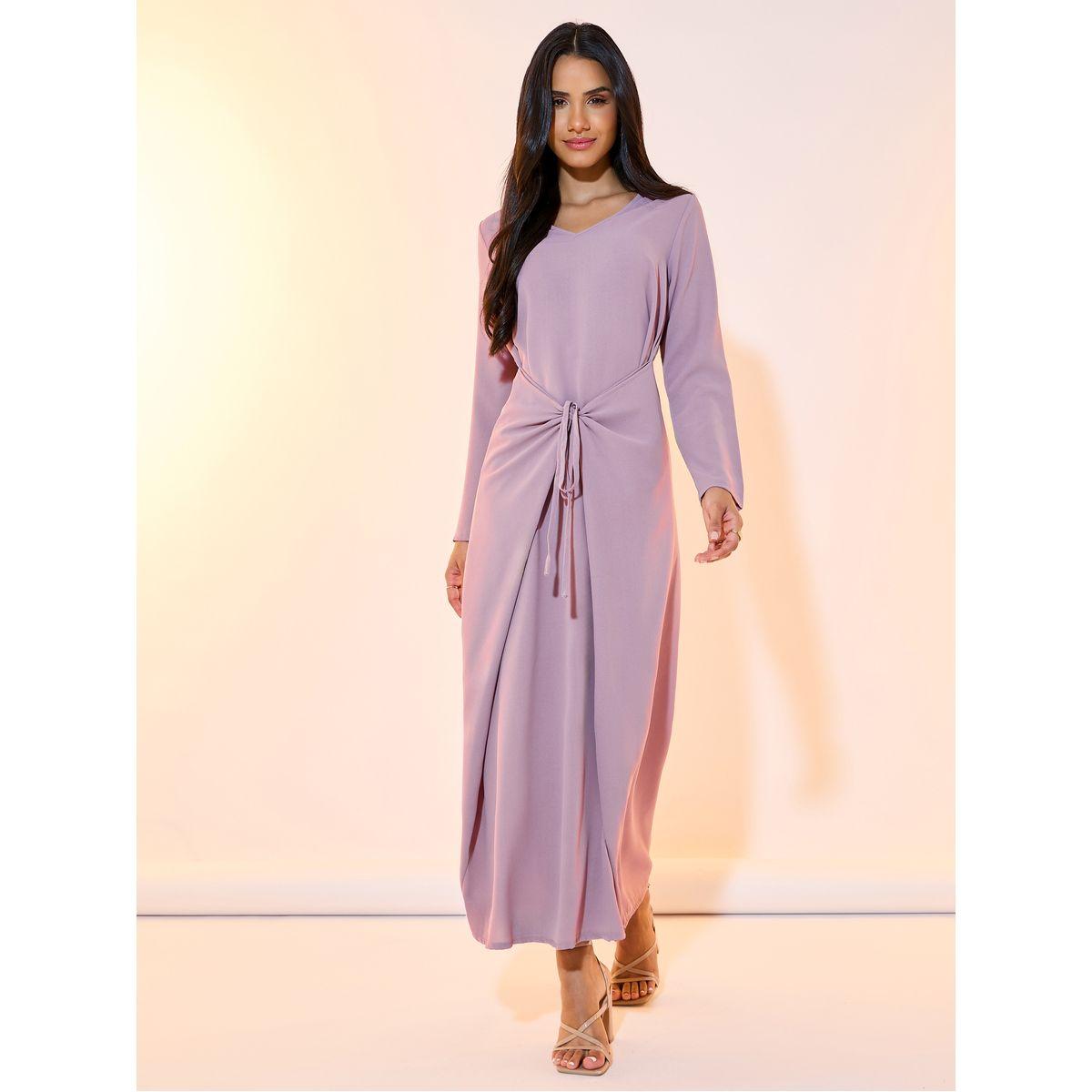 Styli Front Wrap Tie Waist Detail A-Line Maxi Dress-women-clothing-dresses-image-4