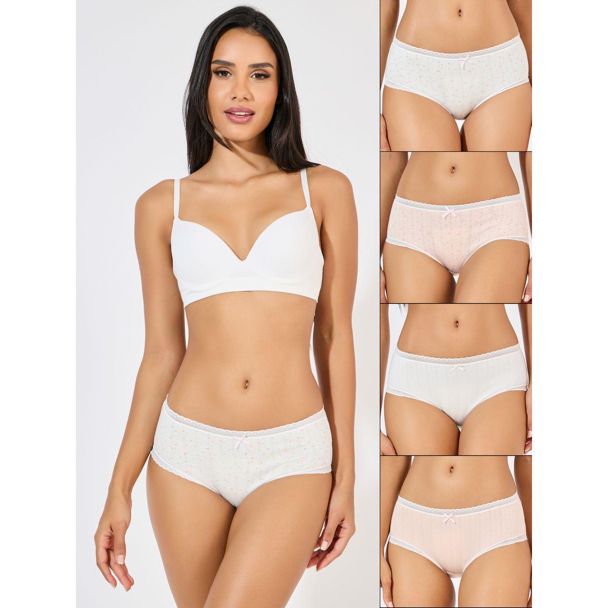 Styli Pack of 4 - Ditsy Print Contrast Lace Elastic Short Brief-women-clothing-lingerie-panties-image-1
