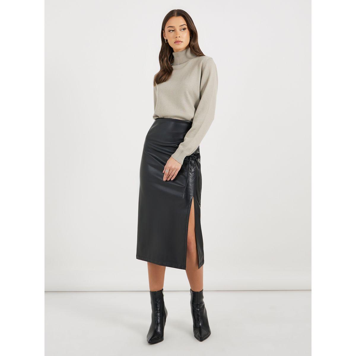 Styli Knee Length High Slit Bow String Design Bodycon Skirt-women-clothing-bottoms-skirts-image-1