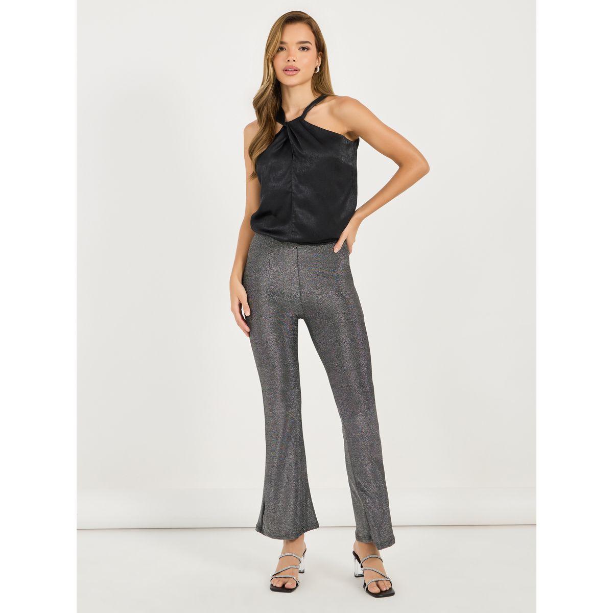 Styli Glitter Look Stretch Flared Pants-women-clothing-bottoms-trousers-image-1