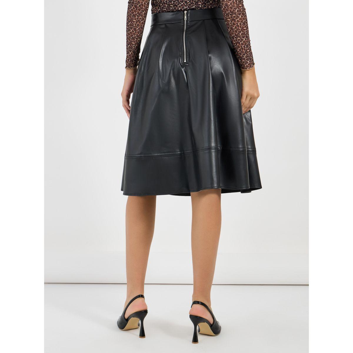 Styli Leather Look Flared Knee Length Skirt-women-clothing-bottoms-skirts-image-4