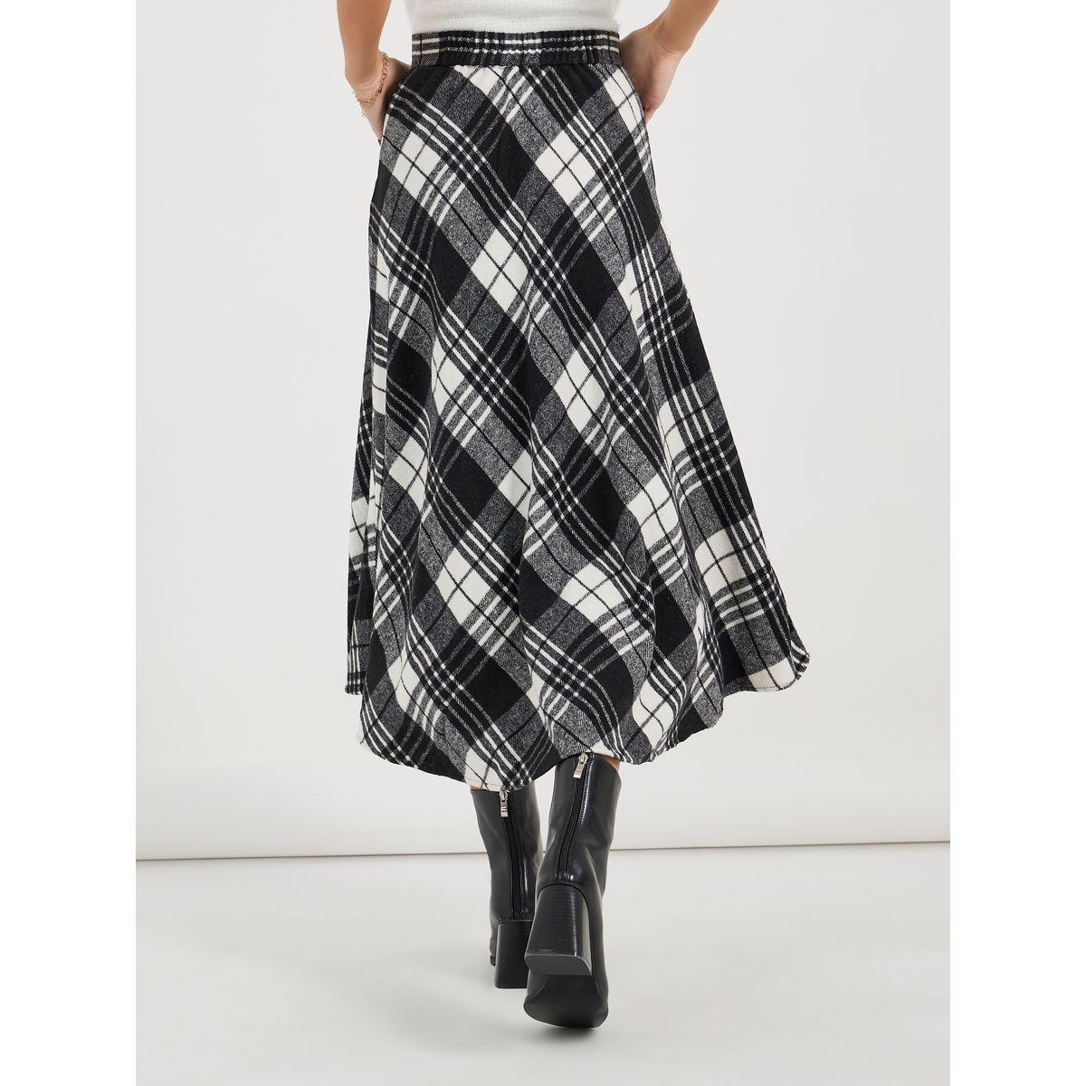 تنورة ميدي بطبعة مربعات وخصر مطاطي-women-clothing-bottoms-skirts-image-2