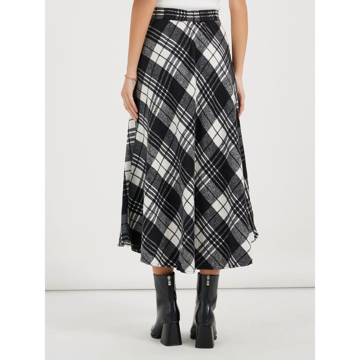 Styli Plaid Check Elastic Waist A-Line Midi Skirt-women-clothing-bottoms-skirts-image-4