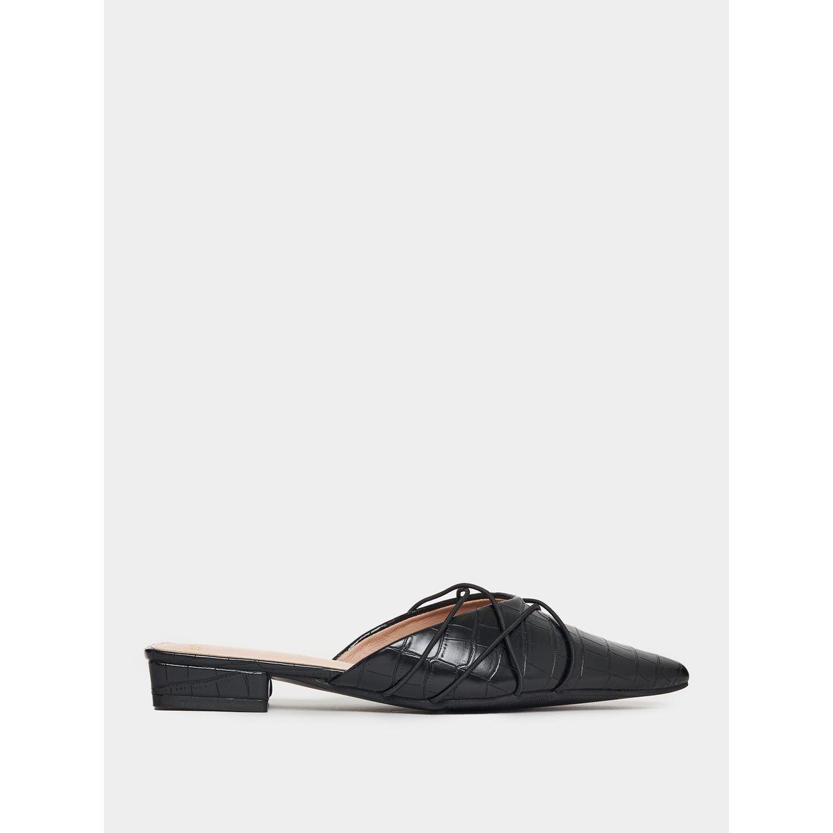 Styli Textured Pointed Toe Flat Mules-women-shoes-heels-image-1