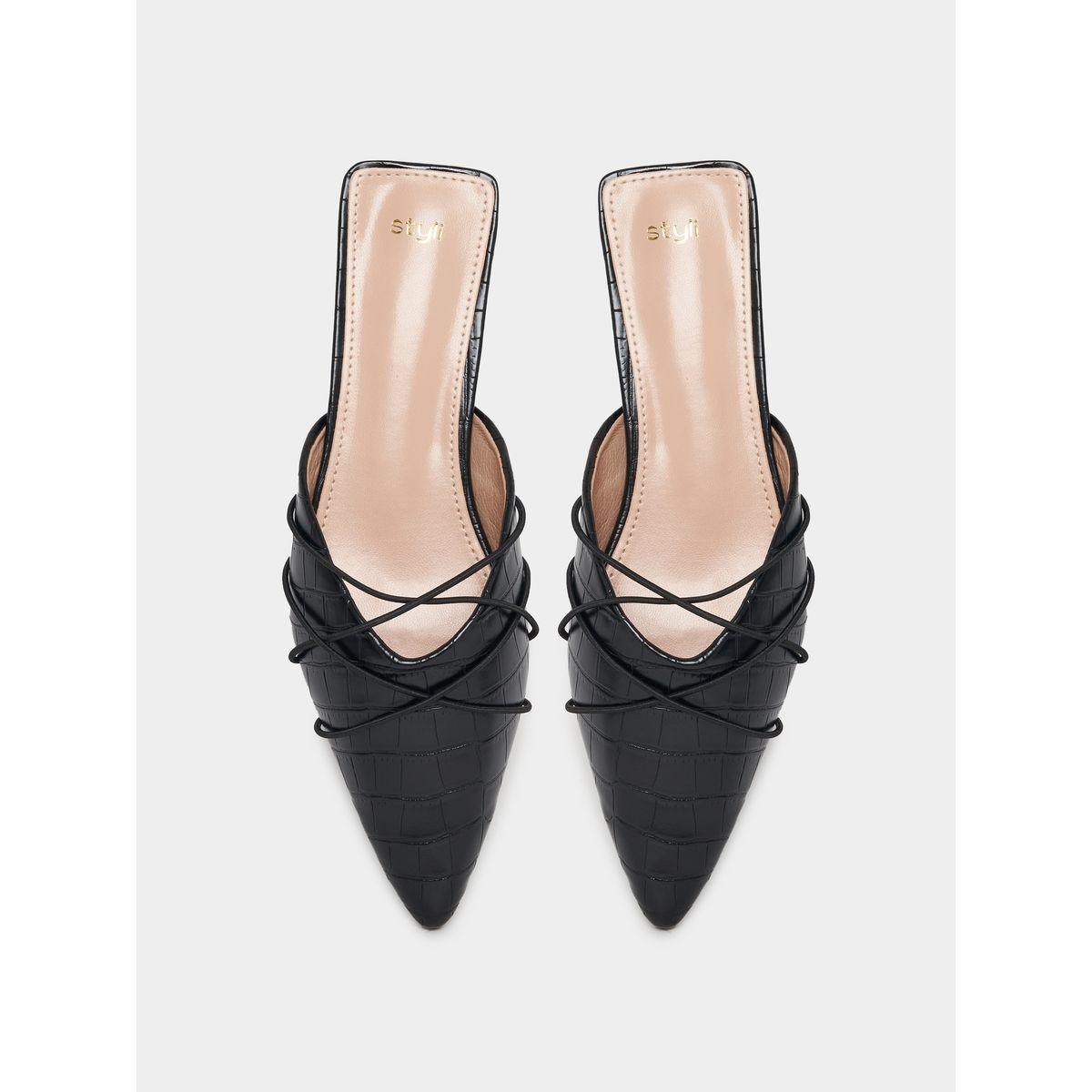 Styli Textured Pointed Toe Flat Mules-women-shoes-heels-image-5
