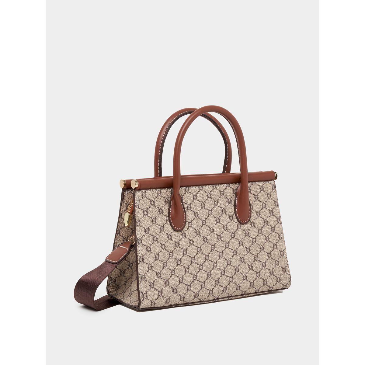 Styli Monogram Print Handbag with Double Handle-women-bagsandwallets-handbags-image-2