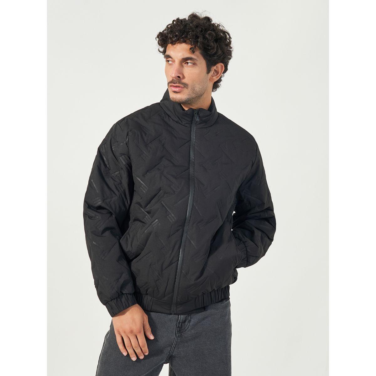 Styli Chevron Quilted Puffer Jacket with Faux Fur Lining & Badge Detail-men-clothing-jacketsandblazers-jackets-image-1