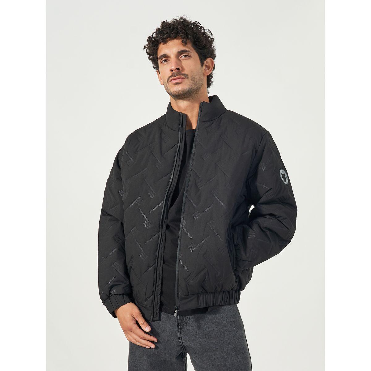 Styli Chevron Quilted Puffer Jacket with Faux Fur Lining & Badge Detail-men-clothing-jacketsandblazers-jackets-image-2