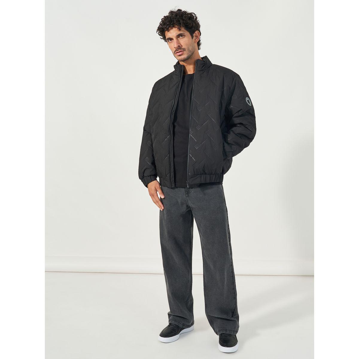 Styli Chevron Quilted Puffer Jacket with Faux Fur Lining & Badge Detail-men-clothing-jacketsandblazers-jackets-image-3