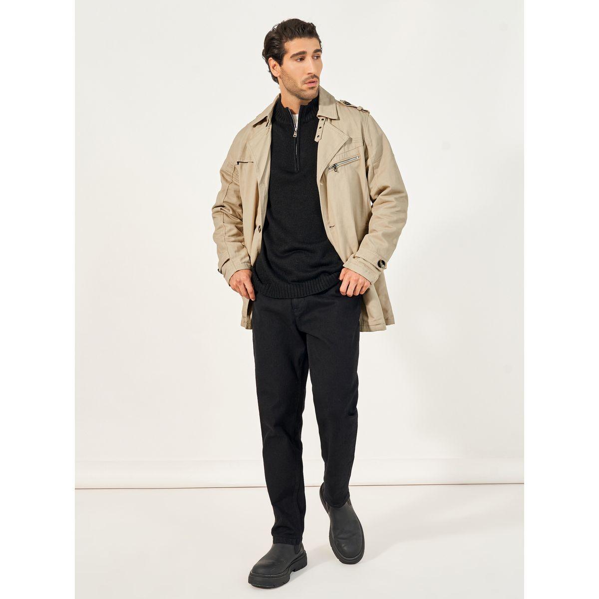 Styli Chunky Button Detail Trench Coat with Slip Pockets-men-clothing-jacketsandblazers-jackets-image-2