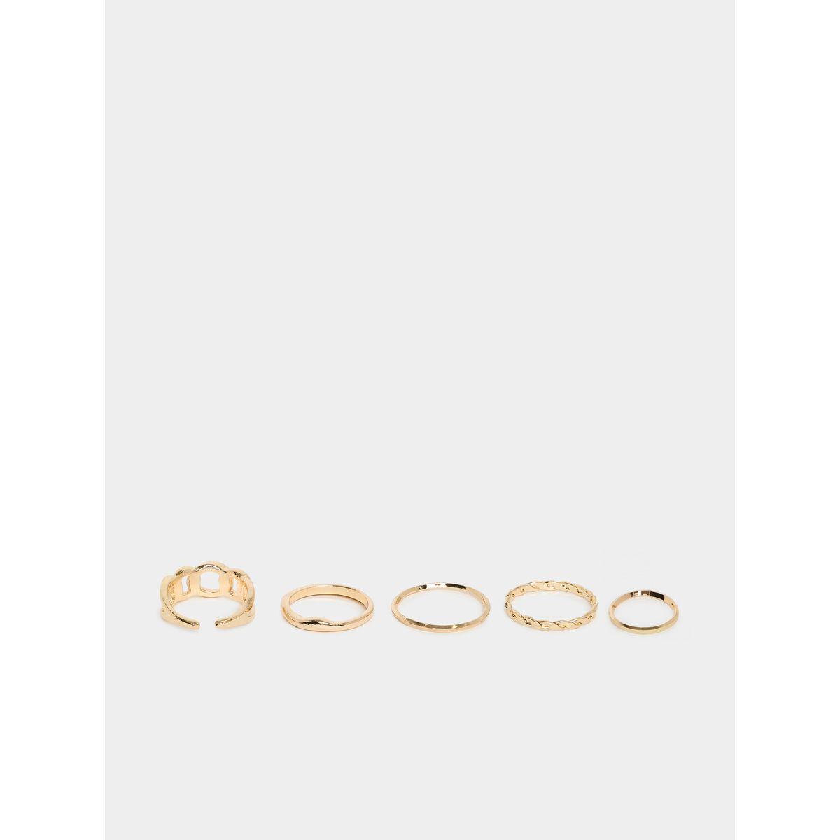مجموعة من 5 خواتم بارزة الملمس-women-watchesandjewellery-jewellery-rings-image-1