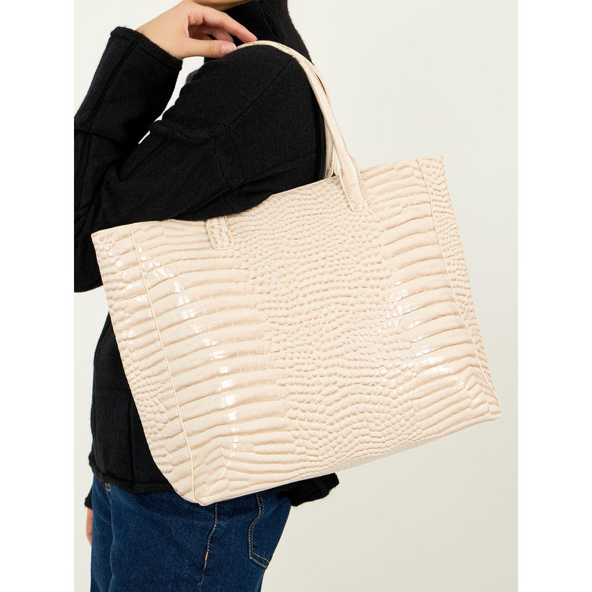 Styli Textured Tote Bag with Zip Closure & Top Handle-women-bagsandwallets-handbags-image-2