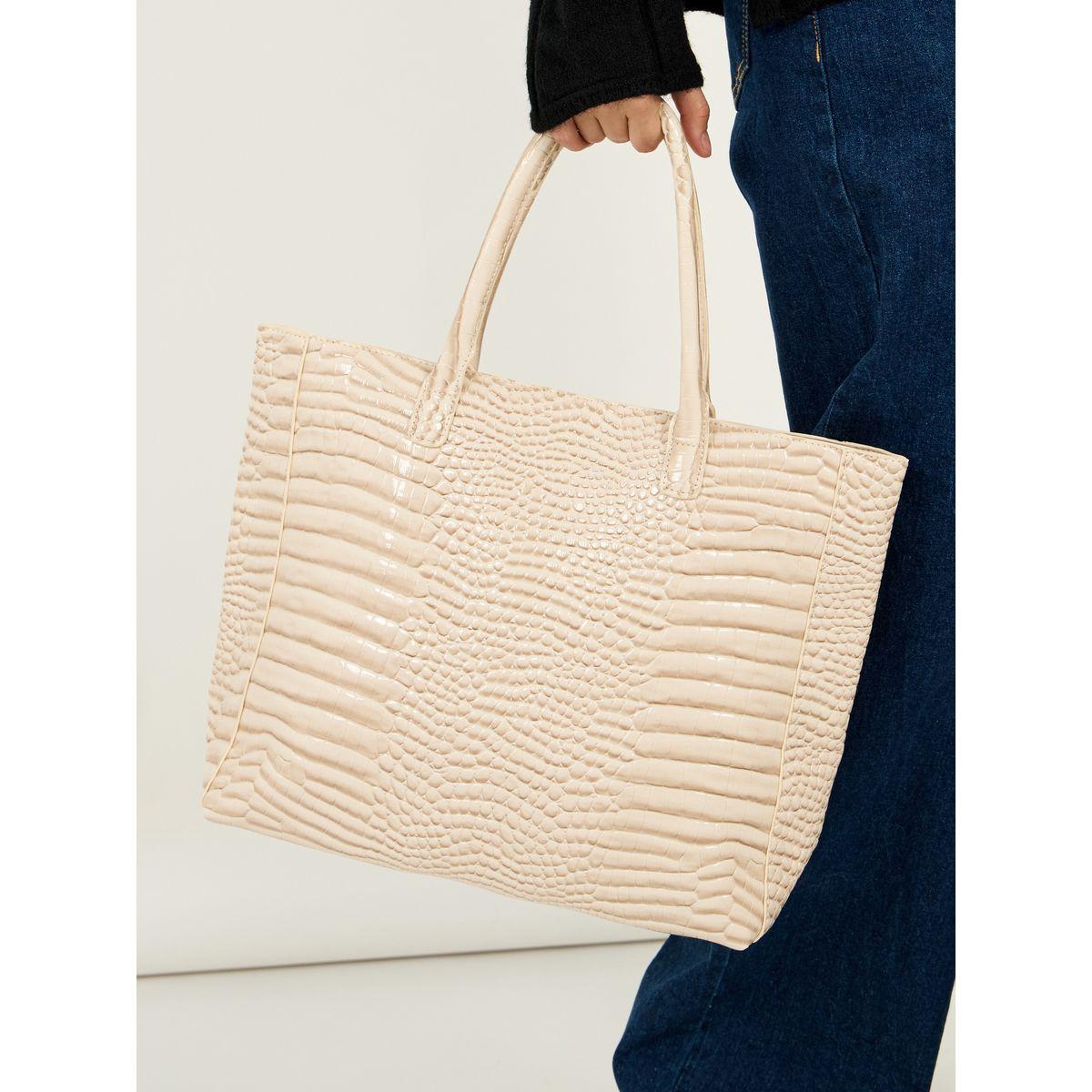 Styli Textured Tote Bag with Zip Closure & Top Handle-women-bagsandwallets-handbags-image-3