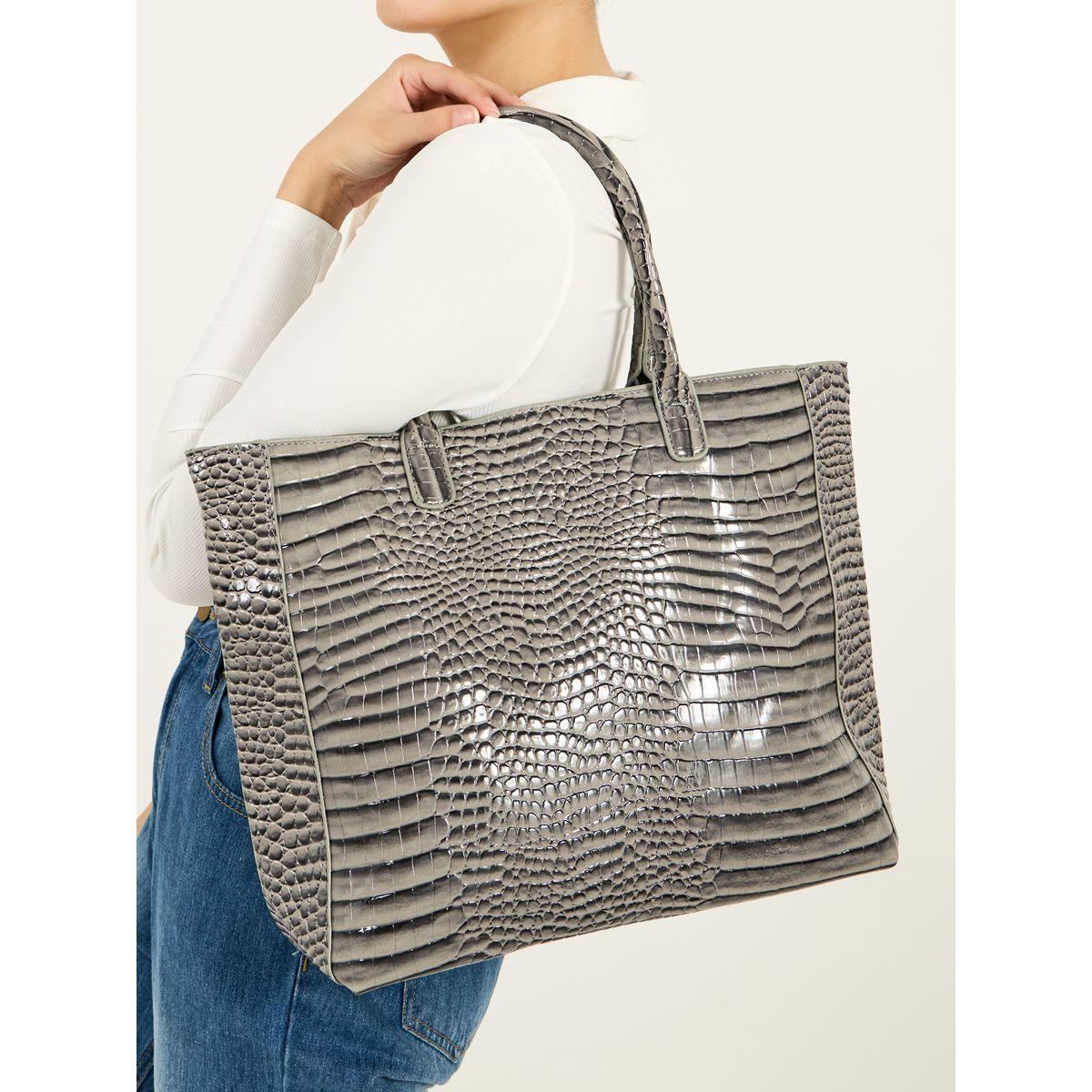 Styli Textured Tote Bag with Zip Closure & Top Handle-women-bagsandwallets-handbags-image-3
