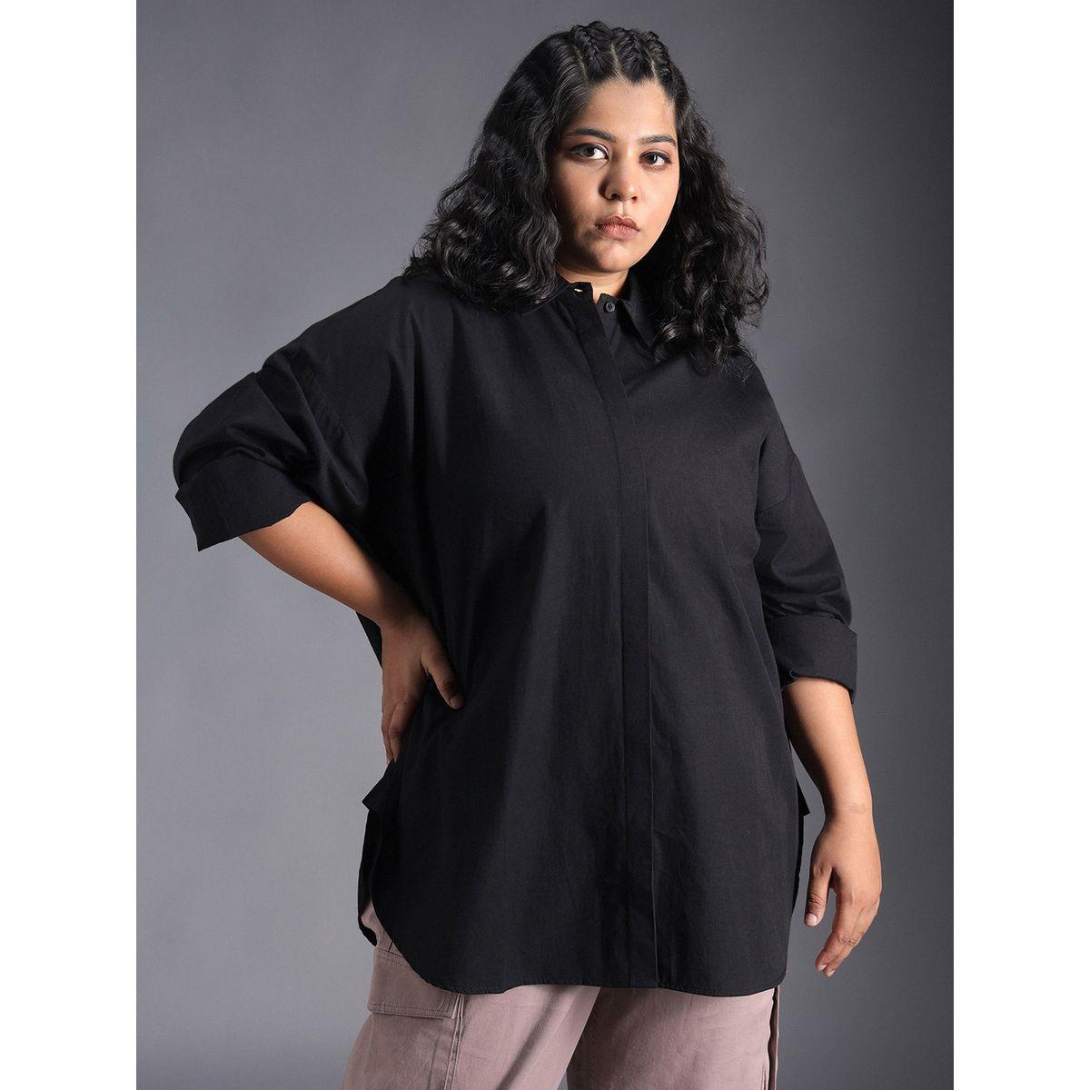 بلوزة فضفاضة بمقاس كبير وياقة سبريد هاي ستار × ستايلي-women-clothing-shirtsandblouses-shirts-image-1