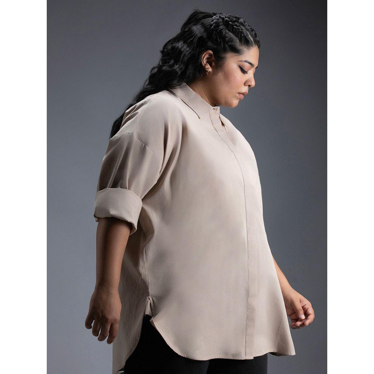 بلوزة فضفاضة بمقاس كبير وياقة سبريد هاي ستار × ستايلي-women-clothing-shirtsandblouses-shirts-image-2