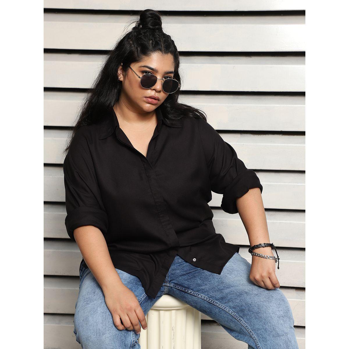 High Star X Styli  Plus Size Spread Collar Boxy Fit Casual Shirt-women-clothing-shirtsandblouses-shirts-image-1