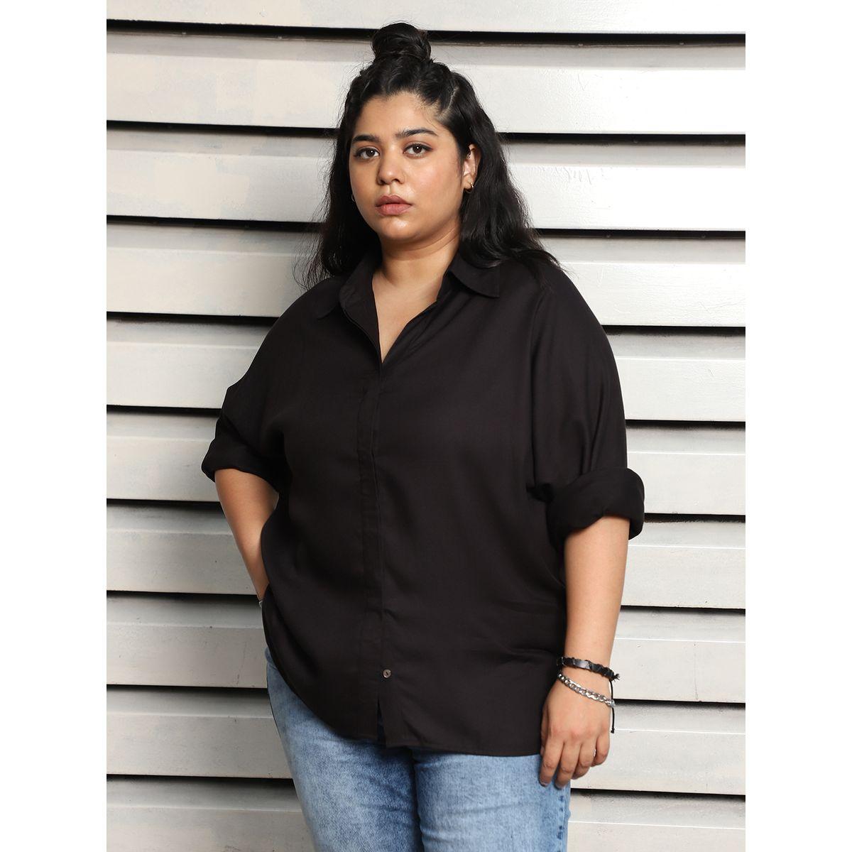 High Star X Styli  Plus Size Spread Collar Boxy Fit Casual Shirt-women-clothing-shirtsandblouses-shirts-image-2